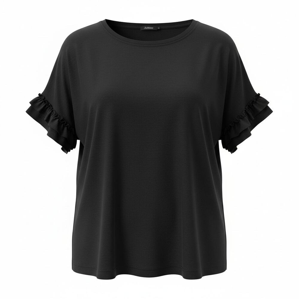 Automet Black Ruffle Sleeve Tee Womens 2XL Oversized Crewneck NWT